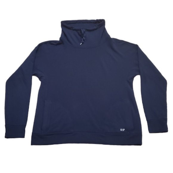 Vineyard Vines Women Medium Navy Blue Long Sleeve Cowl Neck Sweatshirt - Picture 1 of 5